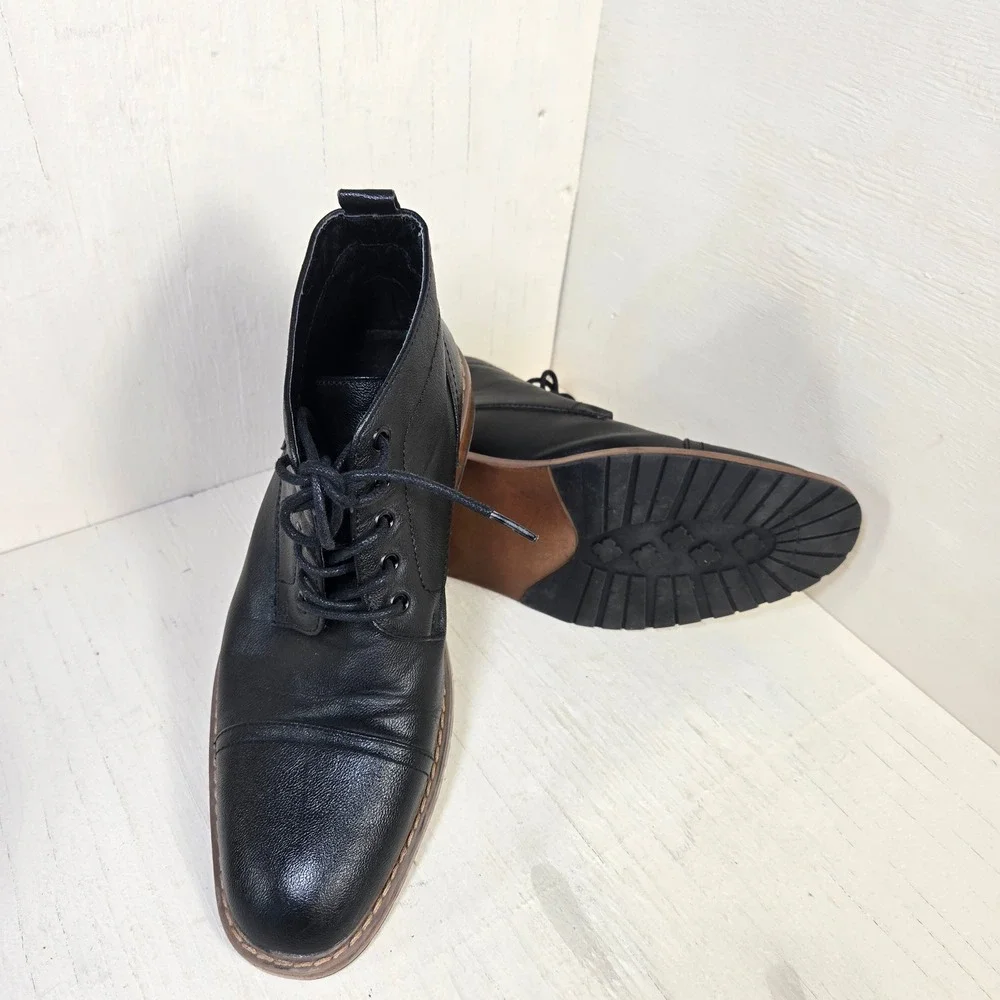 Perry Ellis America Manning Men's Black Cap Toe Lace Up Boots Design Size 8